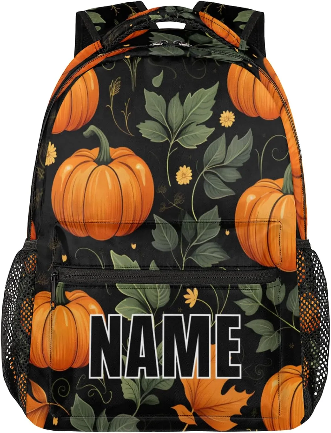 Custom Pumpkin Backpack with Name Personalized Waterproof Casual Daypack Fall Thanksgiving Pumpkin Customize Laptop Backpacks for Women Men