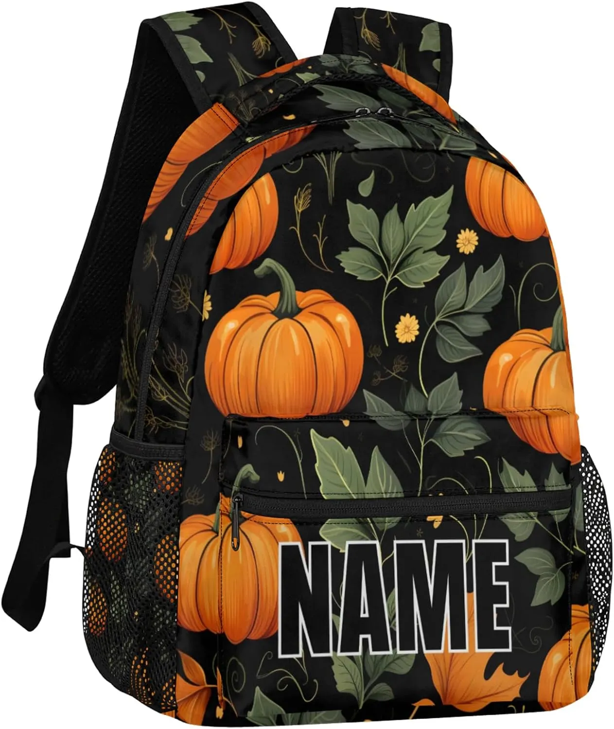 Custom Pumpkin Backpack with Name Personalized Waterproof Casual Daypack Fall Thanksgiving Pumpkin Customize Laptop Backpacks for Women Men