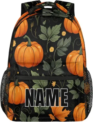 Custom Pumpkin Backpack with Name Personalized Waterproof Casual Daypack Fall Thanksgiving Pumpkin Customize Laptop Backpacks for Women Men
