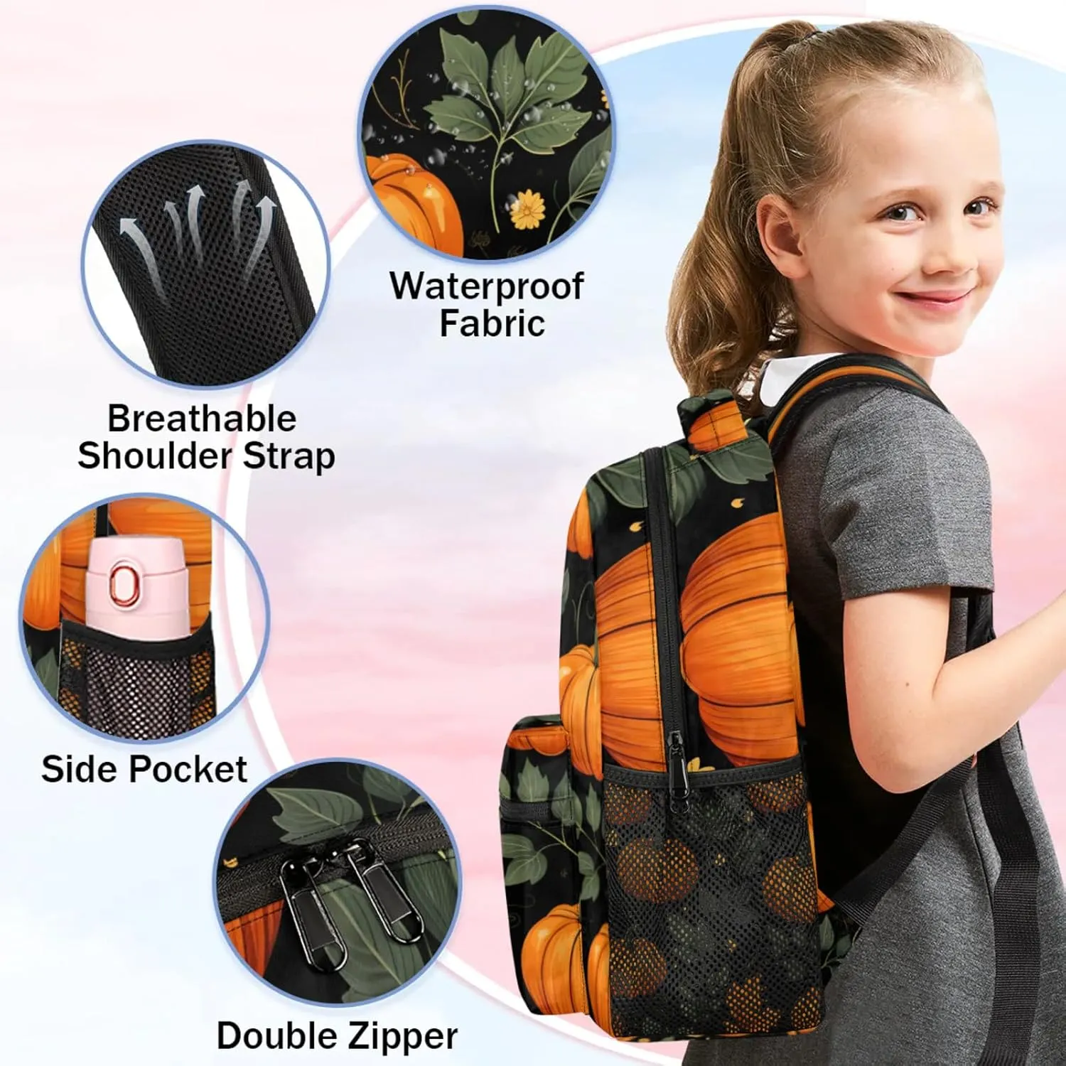 Custom Pumpkin Backpack with Name Personalized Waterproof Casual Daypack Fall Thanksgiving Pumpkin Customize Laptop Backpacks for Women Men
