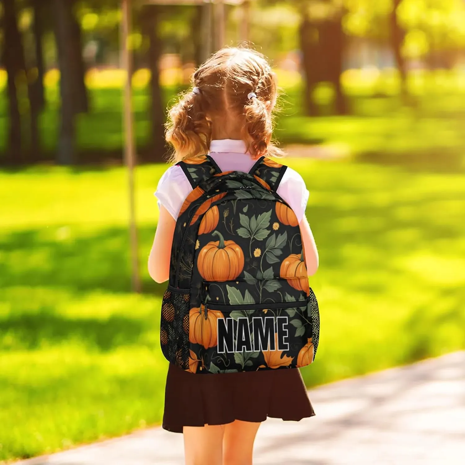 Custom Pumpkin Backpack with Name Personalized Waterproof Casual Daypack Fall Thanksgiving Pumpkin Customize Laptop Backpacks for Women Men
