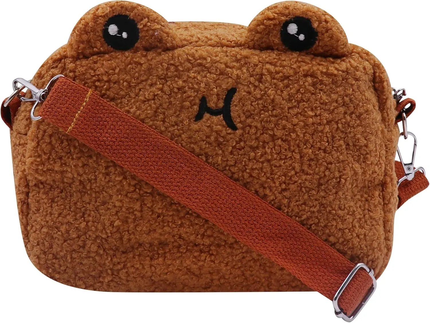 Cute Animal Plush Purse for Women kawaii Frog Purse for Girls Shoulder Handbag Crossbody Purse Messenger Bag,Brown