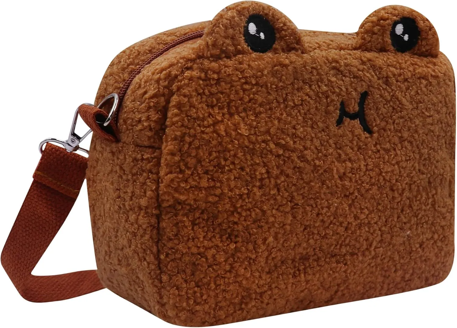 Cute Animal Plush Purse for Women kawaii Frog Purse for Girls Shoulder Handbag Crossbody Purse Messenger Bag,Brown