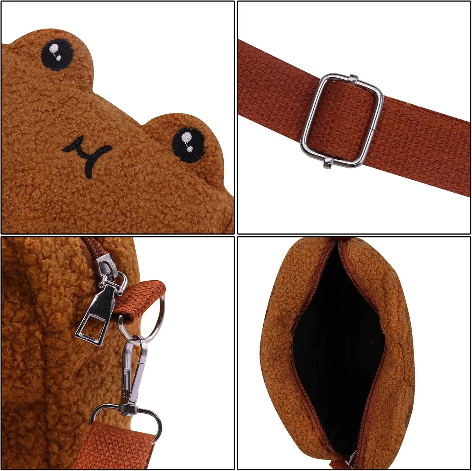 Cute Animal Plush Purse for Women kawaii Frog Purse for Girls Shoulder Handbag Crossbody Purse Messenger Bag,Brown