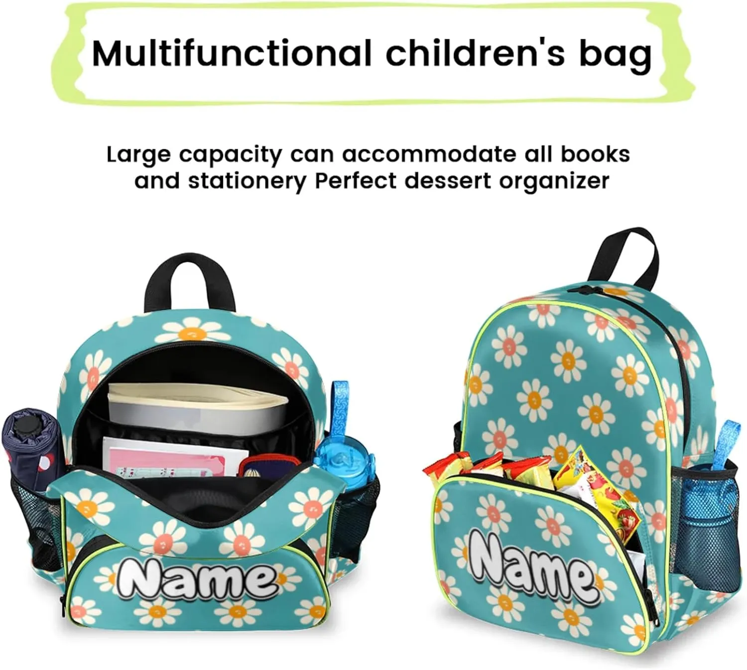 Daisy Flowers Custom Backpack with Name Cute Personalized Small Shoulder Bag Waterproof Travel Casual Backpack with Chest Strap 14.2in