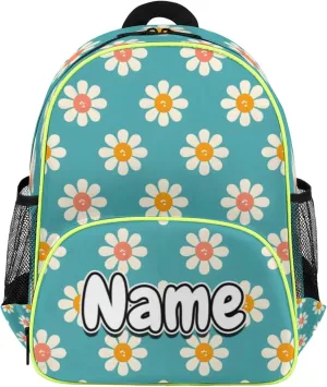 Daisy Flowers Custom Backpack with Name Cute Personalized Small Shoulder Bag Waterproof Travel Casual Backpack with Chest Strap 14.2in