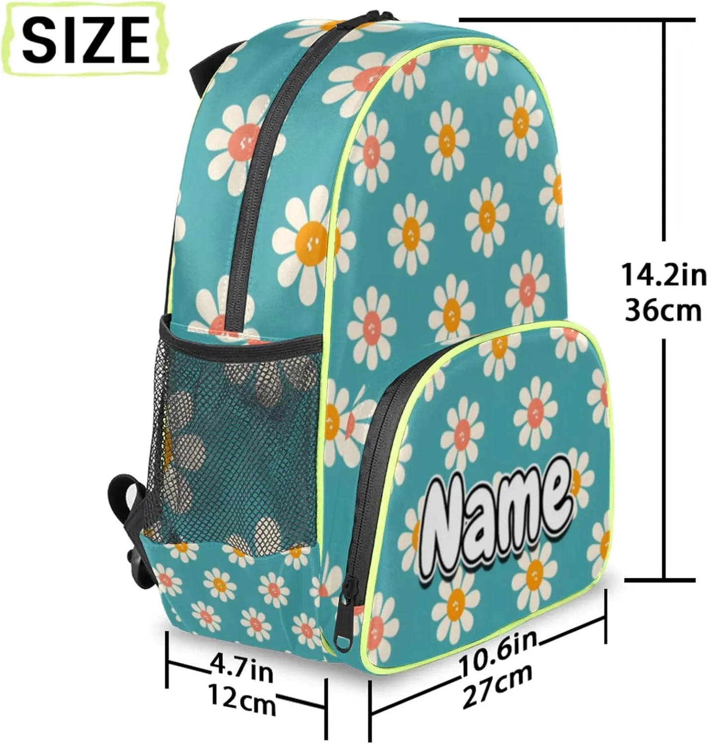 Daisy Flowers Custom Backpack with Name Cute Personalized Small Shoulder Bag Waterproof Travel Casual Backpack with Chest Strap 14.2in