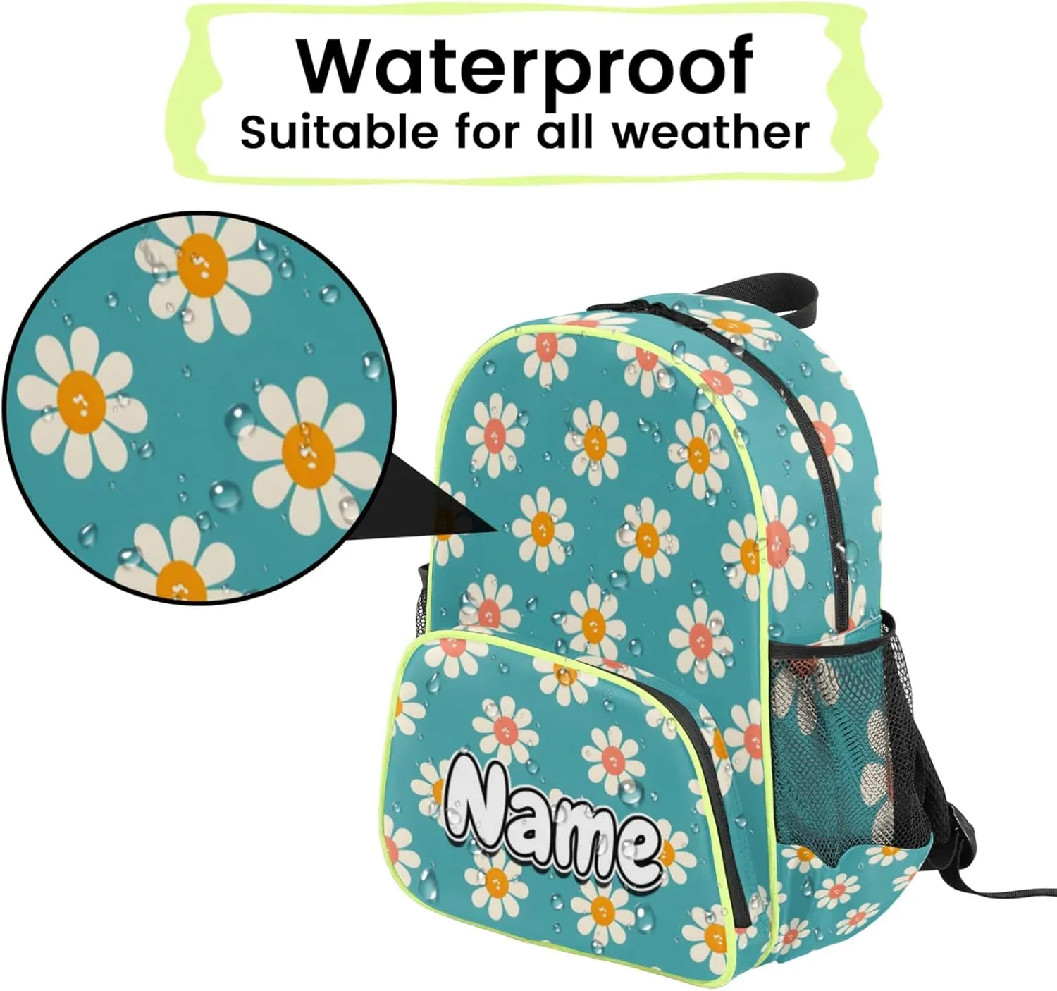 Daisy Flowers Custom Backpack with Name Cute Personalized Small Shoulder Bag Waterproof Travel Casual Backpack with Chest Strap 14.2in