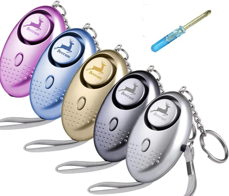 Deeram 5 Pack 150 DB Emergency Personal Alarm Self-Defense Security Alarm Keychain with Bright LED Light Perfect for Women,Kids and Elders, 5 Colors