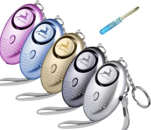 Deeram 5 Pack 150 DB Emergency Personal Alarm Self-Defense Security Alarm Keychain with Bright LED Light Perfect for Women,Kids and Elders, 5 Colors