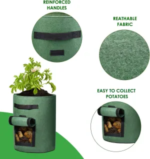 Delxo 5 Pack 10 Gallon Potato Grow Bags, Garden Planting Growing Bag with Flap, Double Layer Breathable Nonwoven Cloth for Potatoes/Planter/Vegetable/Tomato Fabric Pots with Handles Green
