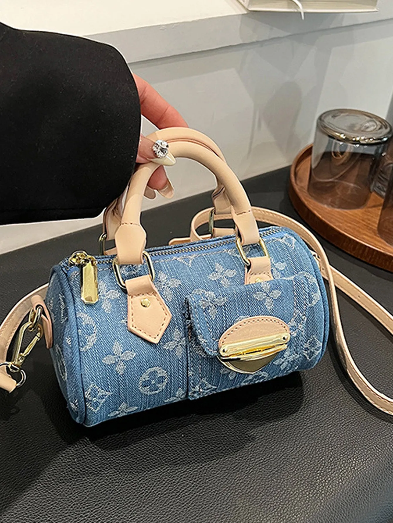 Denim blue fashionable all-match crossbody handbag