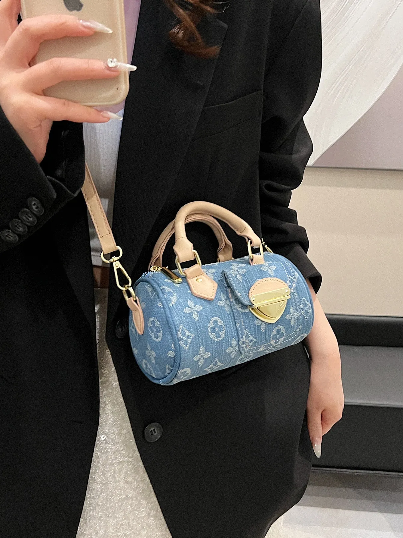 Denim blue fashionable all-match crossbody handbag