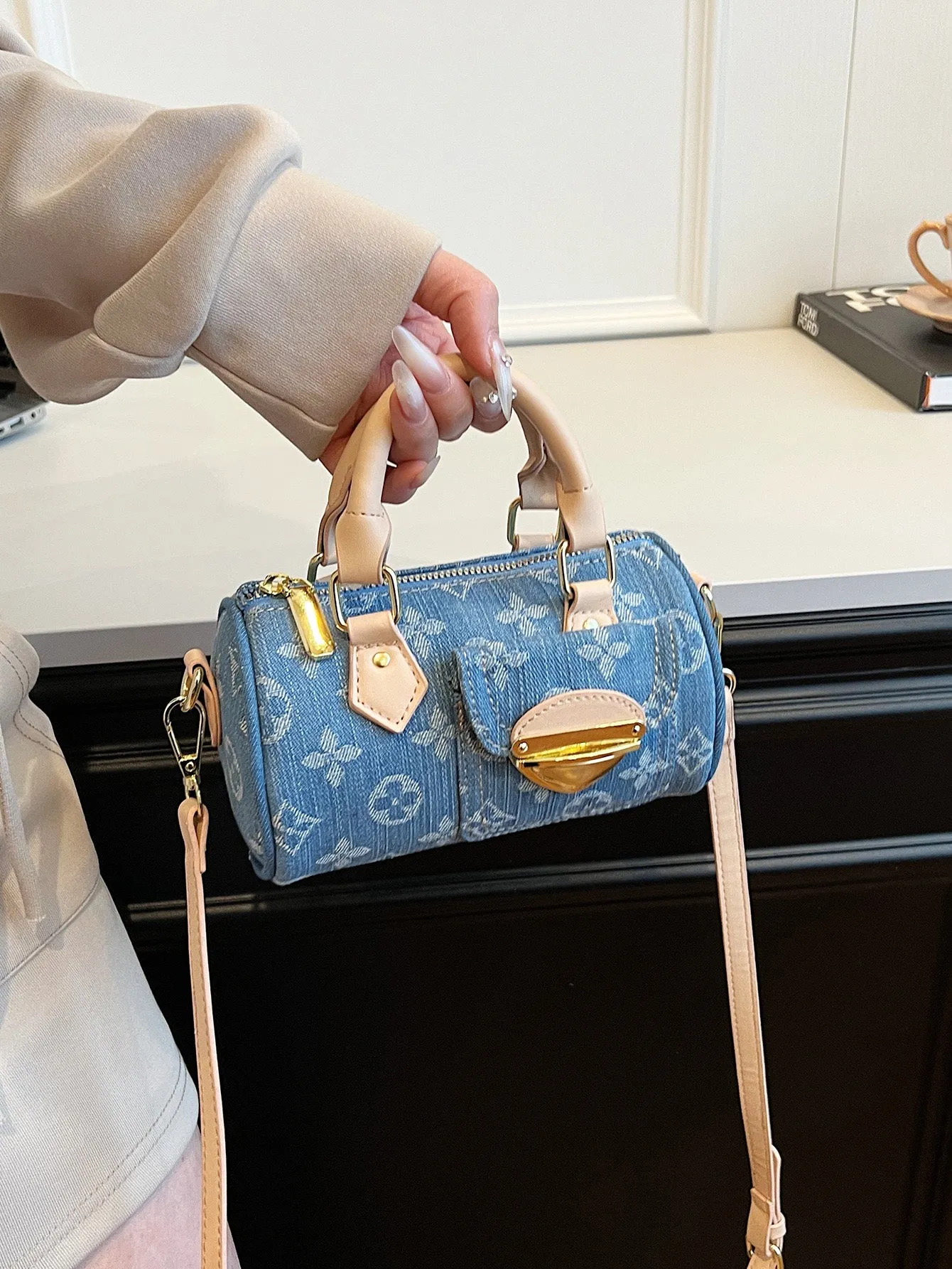 Denim blue fashionable all-match crossbody handbag