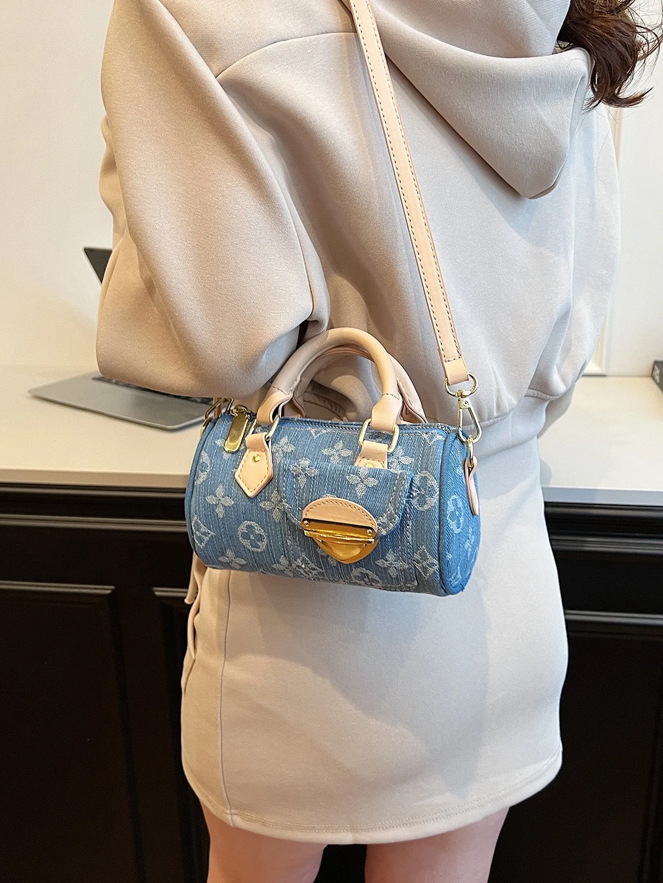 Denim blue fashionable all-match crossbody handbag