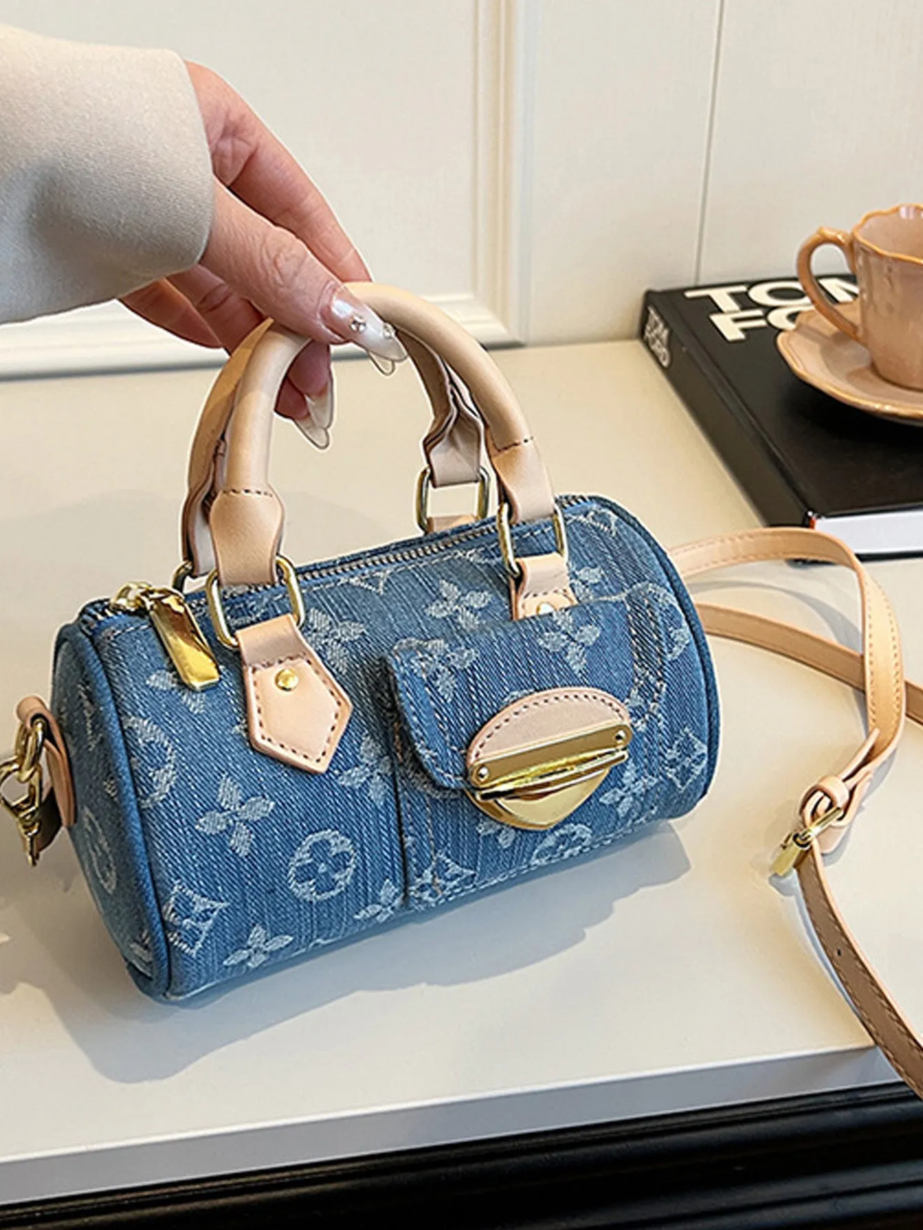Denim blue fashionable all-match crossbody handbag