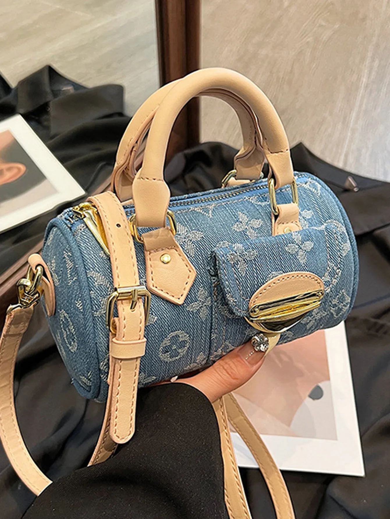 Denim blue fashionable all-match crossbody handbag
