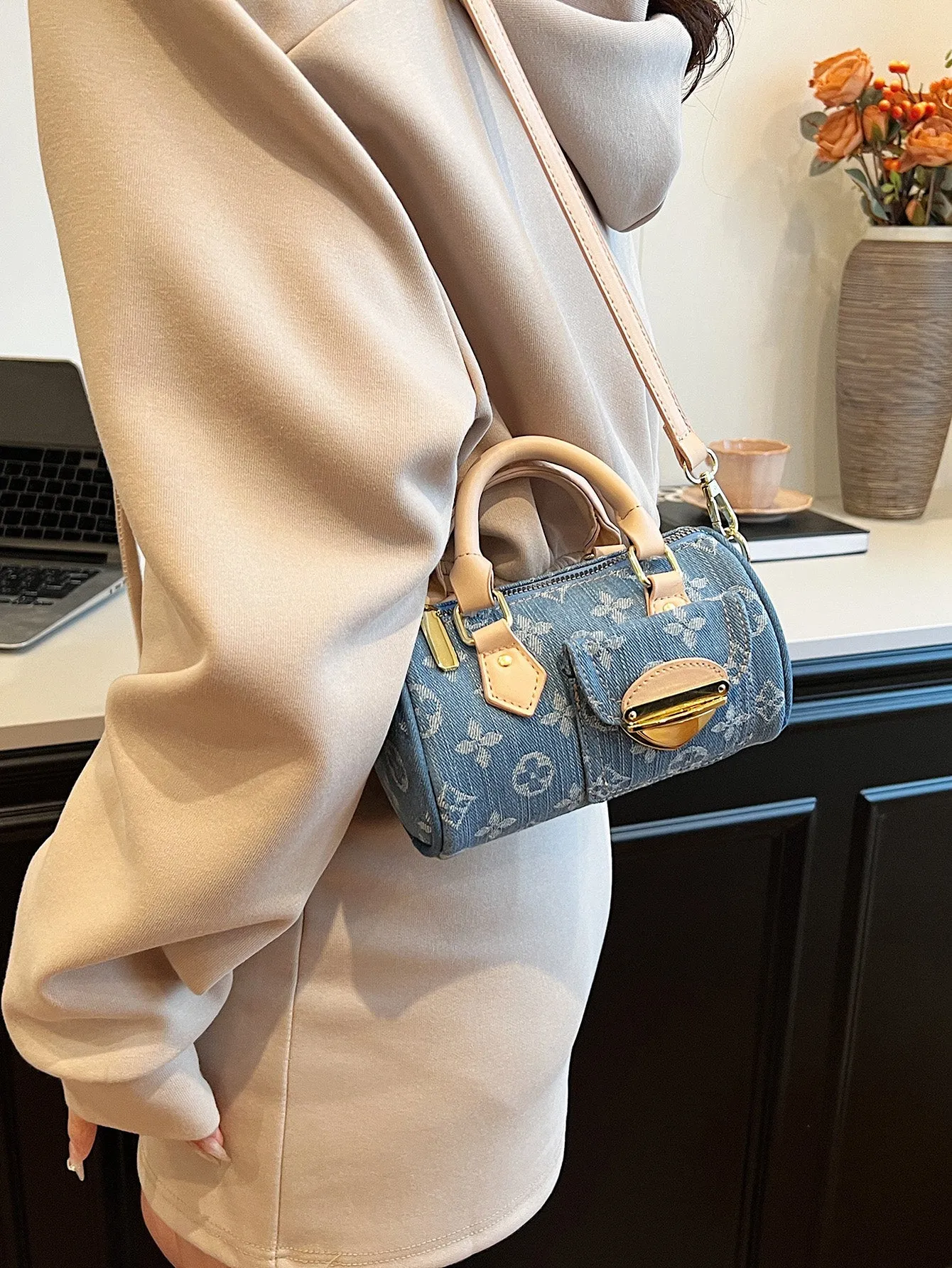 Denim blue fashionable all-match crossbody handbag