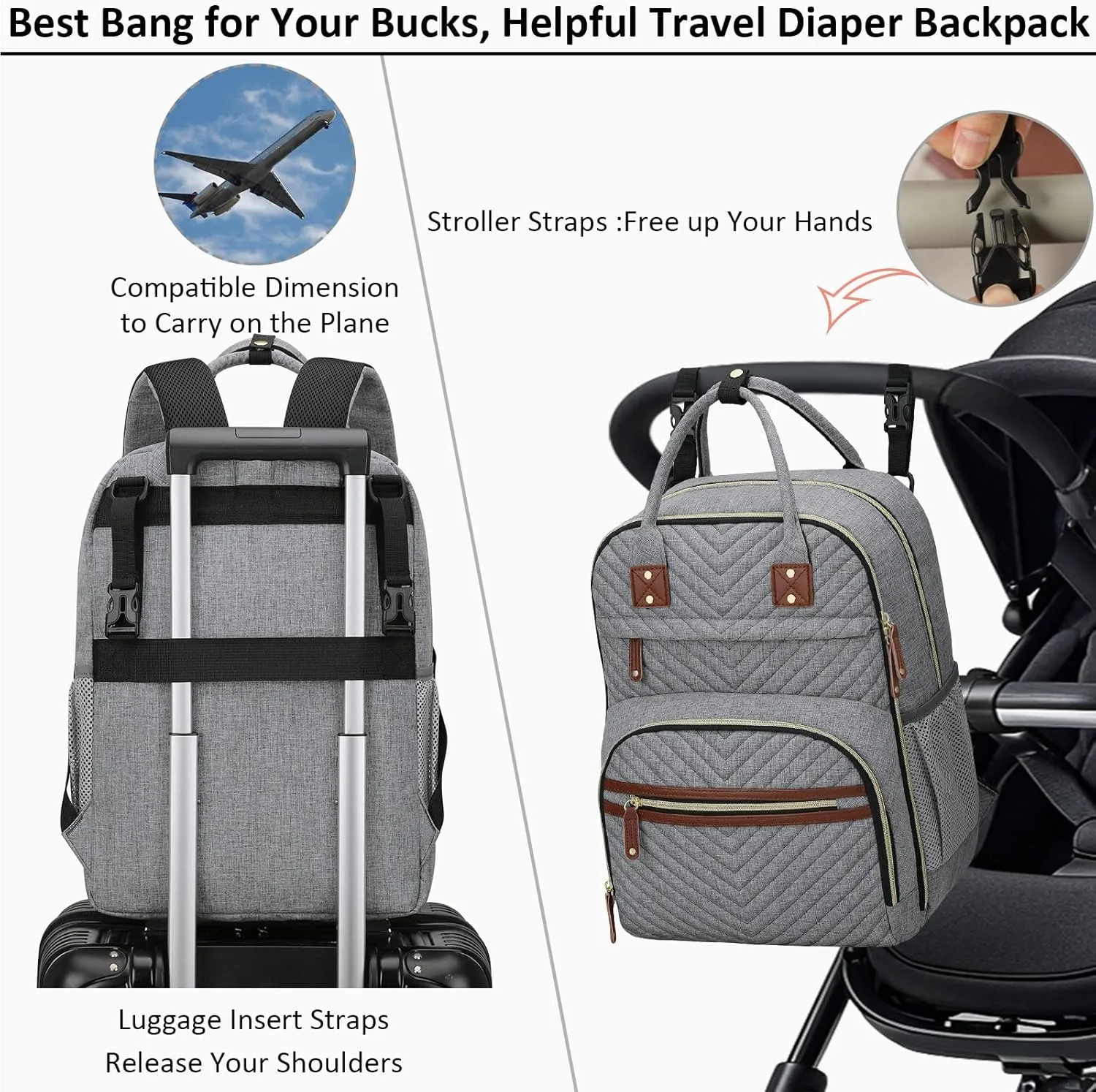 Diaper Bag Backpack for Women with Changing Pad, Baby Bag with Insulated Pockets Multifunctional Diaper Bags For Baby Girl Boy Waterproof Baby Bags For Boys Girls Maternity Bag Grey