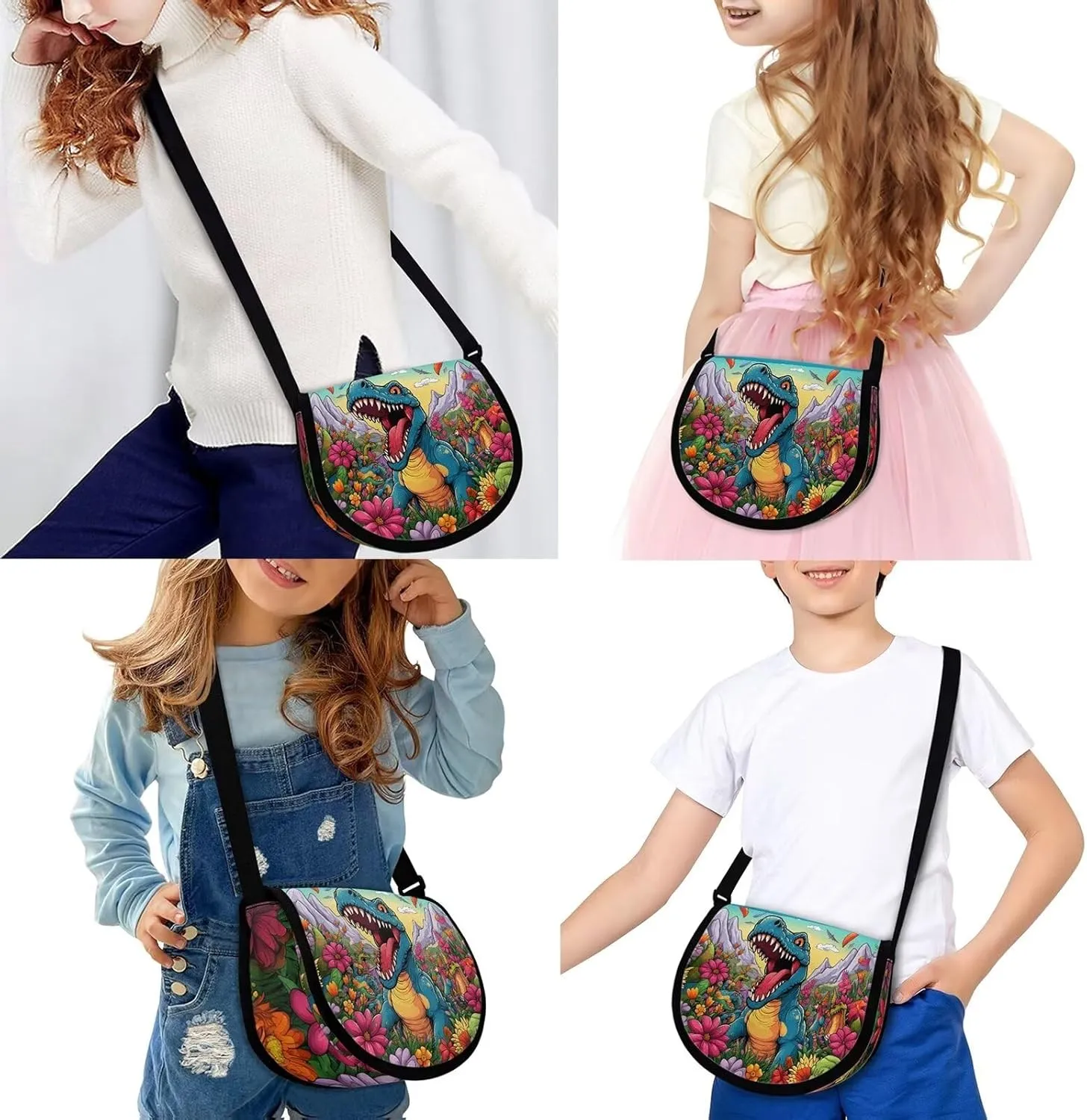 Dinosaur Purse for Girls Boys Small Crossbody Purses Age 6-8 Kids Pocketbook Shoulder Messenger Bag Wallet Sling Flight Bag Phone Holder Travel Holiday Cruise Shopping