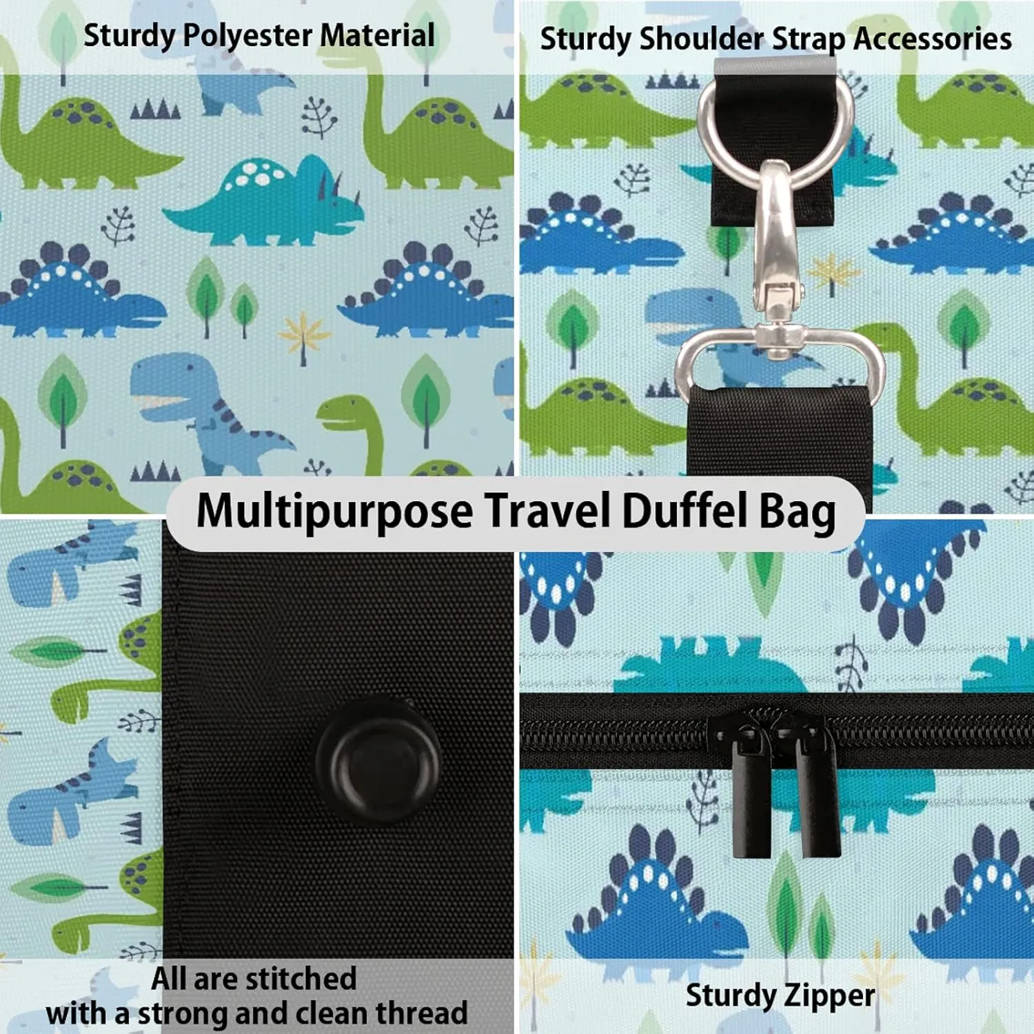 Dinosaur Themed Travel Duffle Bag, Weekender Bags for Women Men, Carry on Overnight Bag Waterproof Gym Bags, Hospital Bag for Labor and Delivery