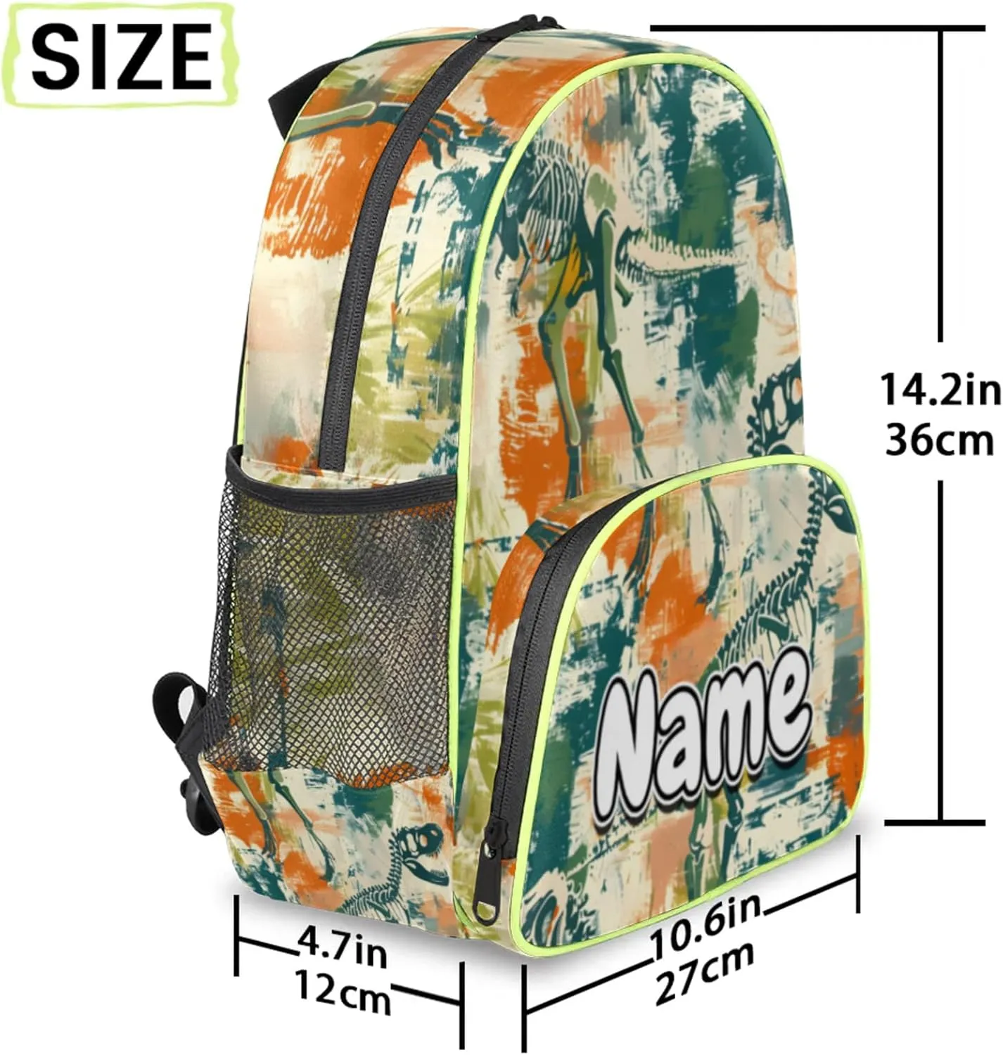 Dinosaurs Art Custom Backpack with Name Cute Personalized Small Shoulder Bag Waterproof Travel Casual Backpack with Chest Strap 14.2in