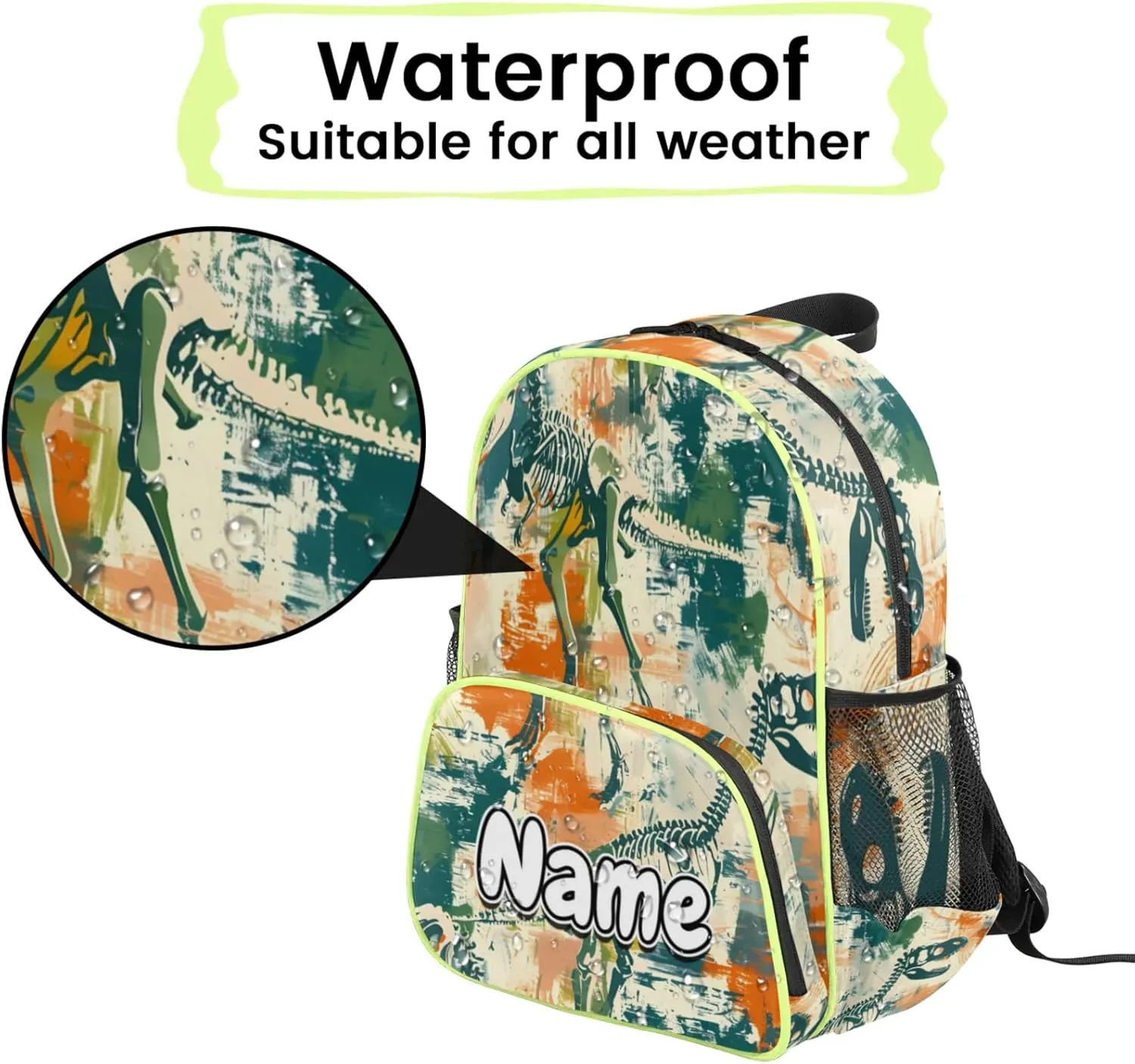 Dinosaurs Art Custom Backpack with Name Cute Personalized Small Shoulder Bag Waterproof Travel Casual Backpack with Chest Strap 14.2in