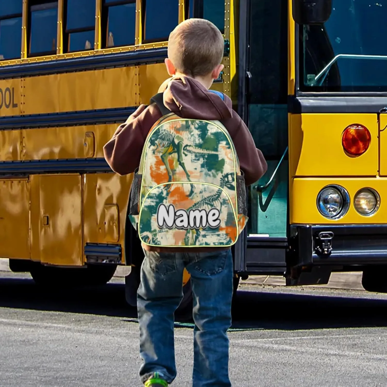Dinosaurs Art Custom Backpack with Name Cute Personalized Small Shoulder Bag Waterproof Travel Casual Backpack with Chest Strap 14.2in