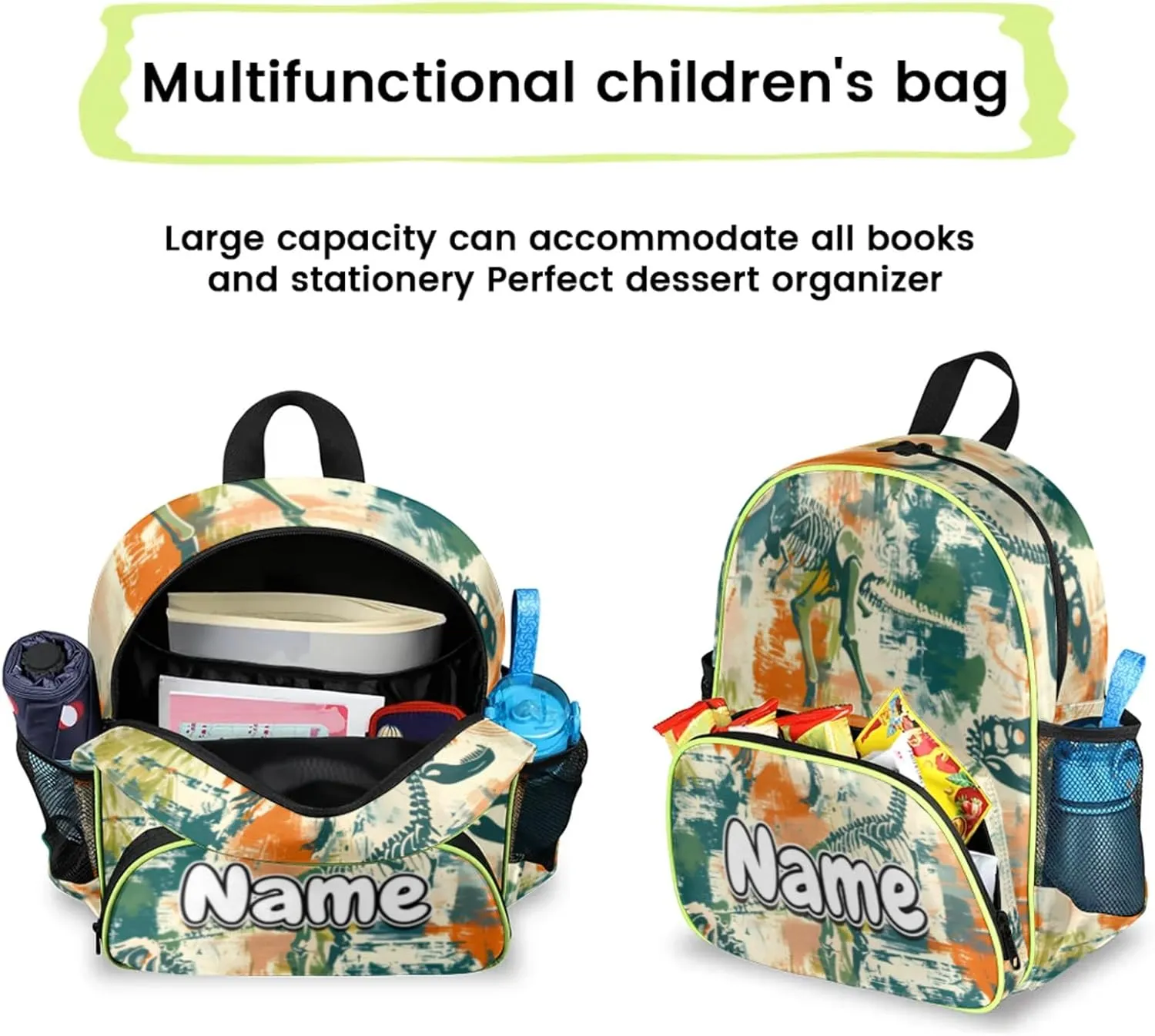 Dinosaurs Art Custom Backpack with Name Cute Personalized Small Shoulder Bag Waterproof Travel Casual Backpack with Chest Strap 14.2in