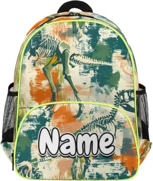 Dinosaurs Art Custom Backpack with Name Cute Personalized Small Shoulder Bag Waterproof Travel Casual Backpack with Chest Strap 14.2in