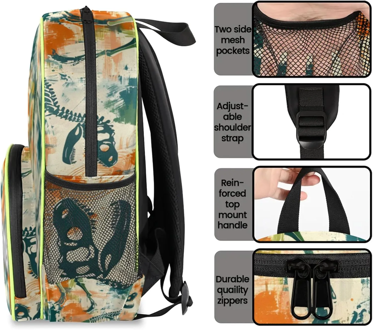 Dinosaurs Art Custom Backpack with Name Cute Personalized Small Shoulder Bag Waterproof Travel Casual Backpack with Chest Strap 14.2in
