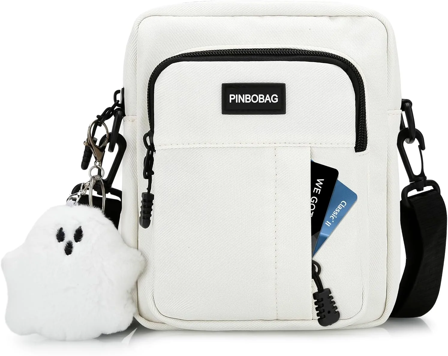 DOB SECHS Cute Nylon Crossbody Bag for Women Men Unisex Small Messenger Purse Shoulder Hobo Bag with Ghost Pendant