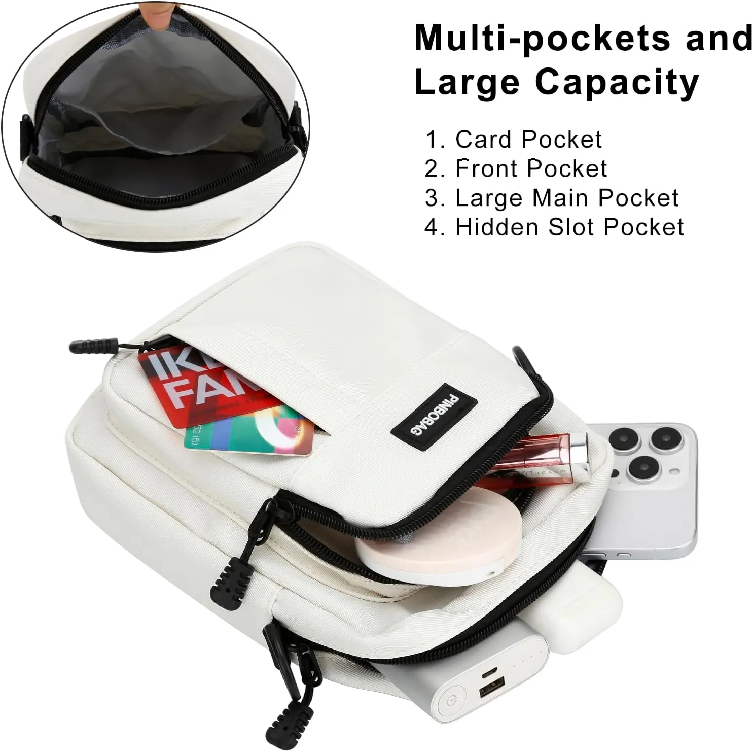 DOB SECHS Cute Nylon Crossbody Bag for Women Men Unisex Small Messenger Purse Shoulder Hobo Bag with Ghost Pendant