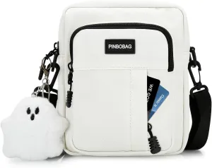 DOB SECHS Cute Nylon Crossbody Bag for Women Men Unisex Small Messenger Purse Shoulder Hobo Bag with Ghost Pendant