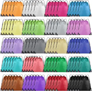Drawstring Backpack Bulk 100Pcs Cinch Bag, Polyester Drawstring Bags for Gym Beach Sports Short Trip Party (20 Colors)