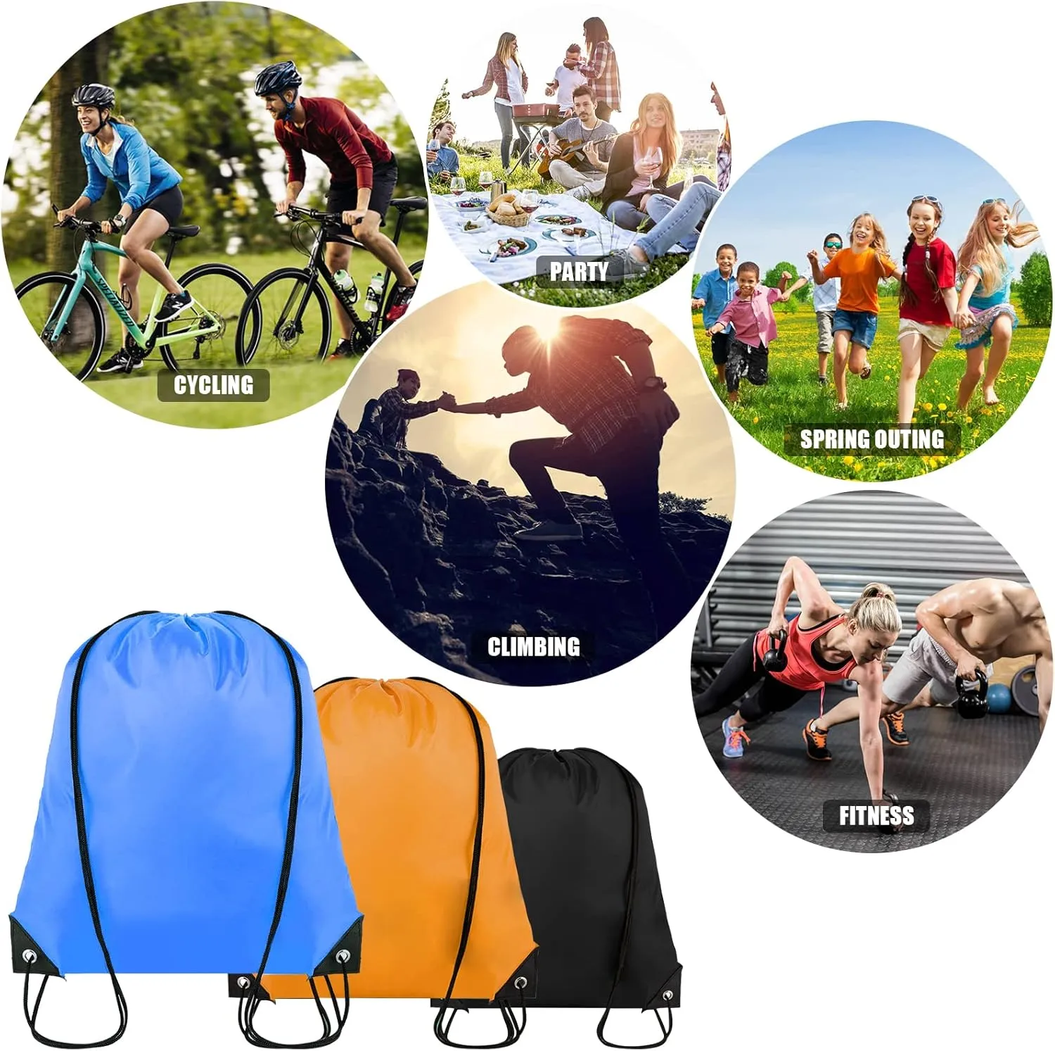Drawstring Backpack Bulk 100Pcs Cinch Bag, Polyester Drawstring Bags for Gym Beach Sports Short Trip Party (20 Colors)