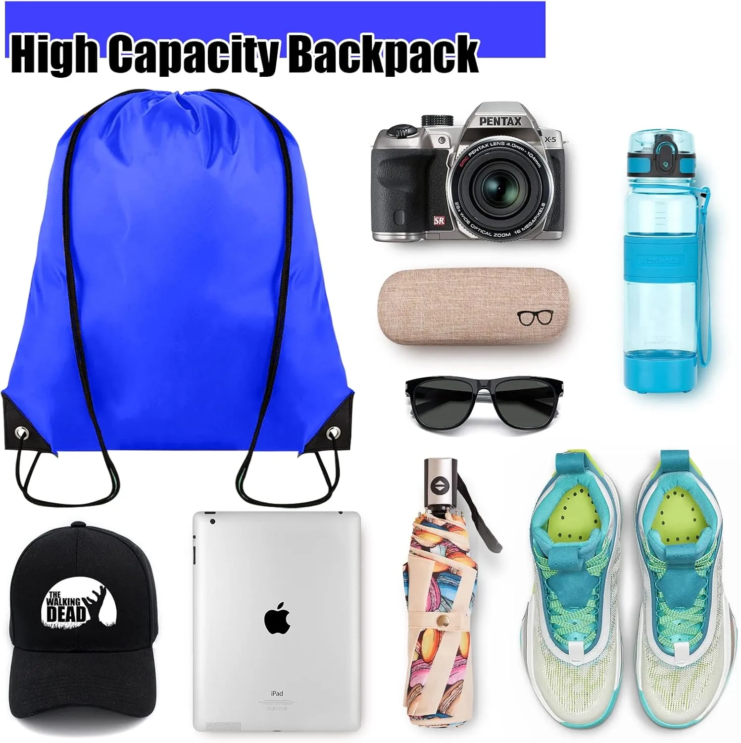 Drawstring Backpack Bulk 100Pcs Cinch Bag, Polyester Drawstring Bags for Gym Beach Sports Short Trip Party (Navy Blue)