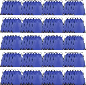 Drawstring Backpack Bulk 100Pcs Cinch Bag, Polyester Drawstring Bags for Gym Beach Sports Short Trip Party (Navy Blue)