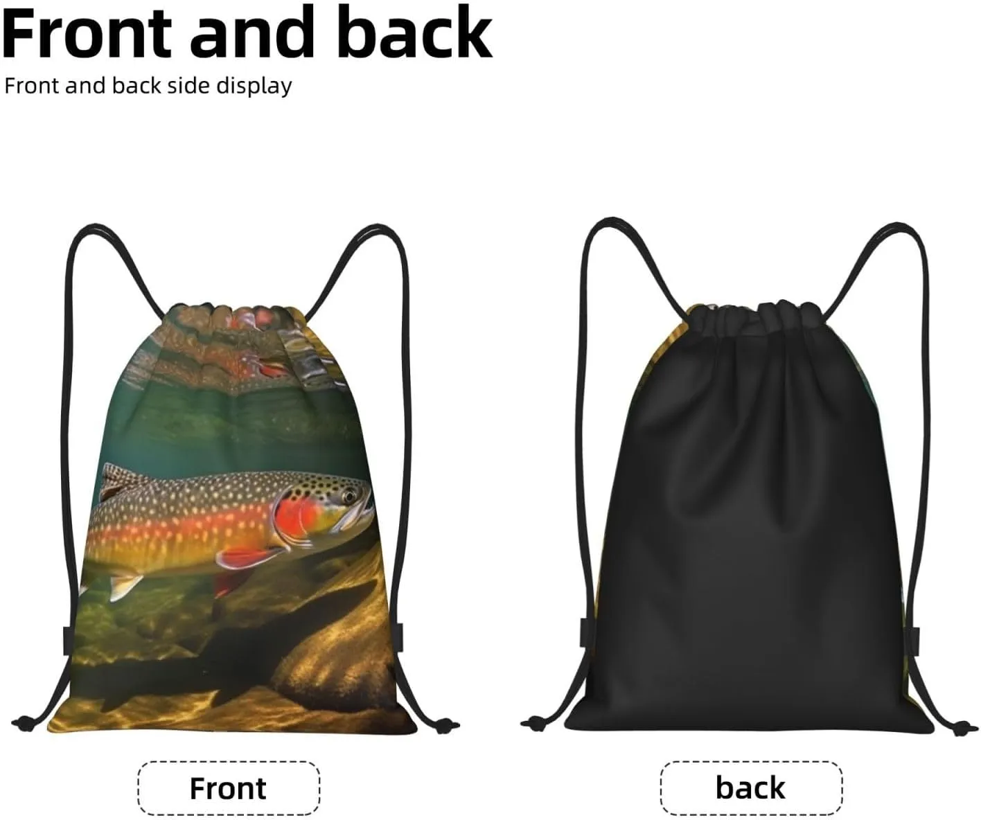Drawstring Backpack For Men Women Brook Trout Fly Fishing String Bag Waterproof Cinch Bag Sports Gym Sackpack Small