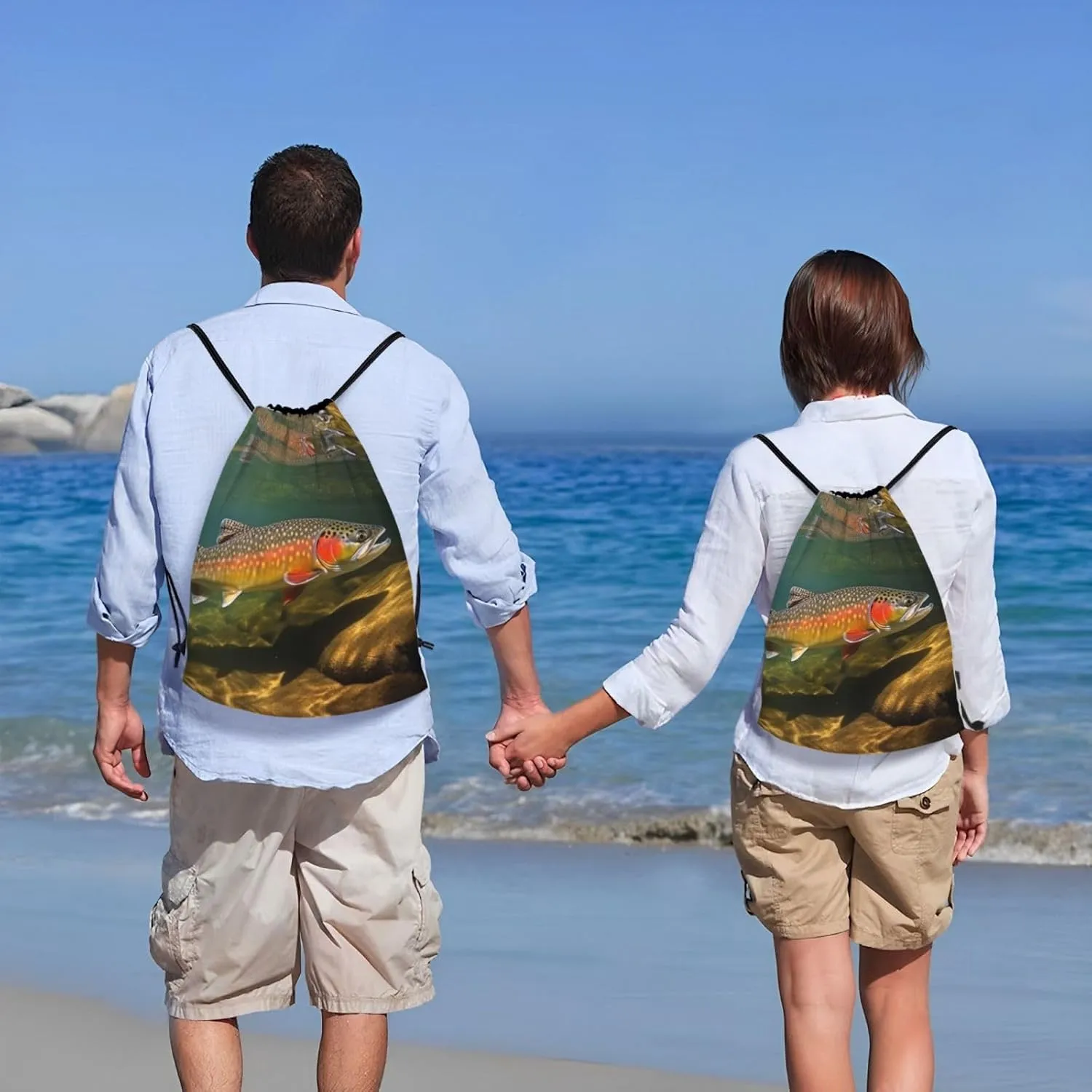 Drawstring Backpack For Men Women Brook Trout Fly Fishing String Bag Waterproof Cinch Bag Sports Gym Sackpack Small