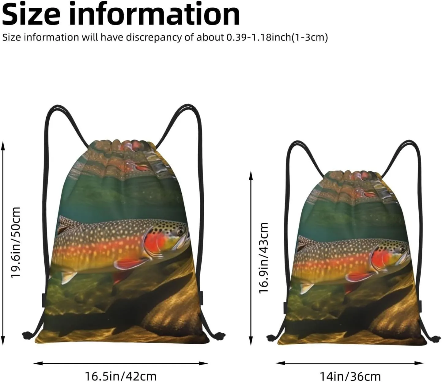 Drawstring Backpack For Men Women Brook Trout Fly Fishing String Bag Waterproof Cinch Bag Sports Gym Sackpack Small