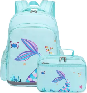 DSIUE Kids Backpack for Girls Mermaid Backpacks with Lunch Box Girls Backpack Set for Preschool Kindergarten Bookbag