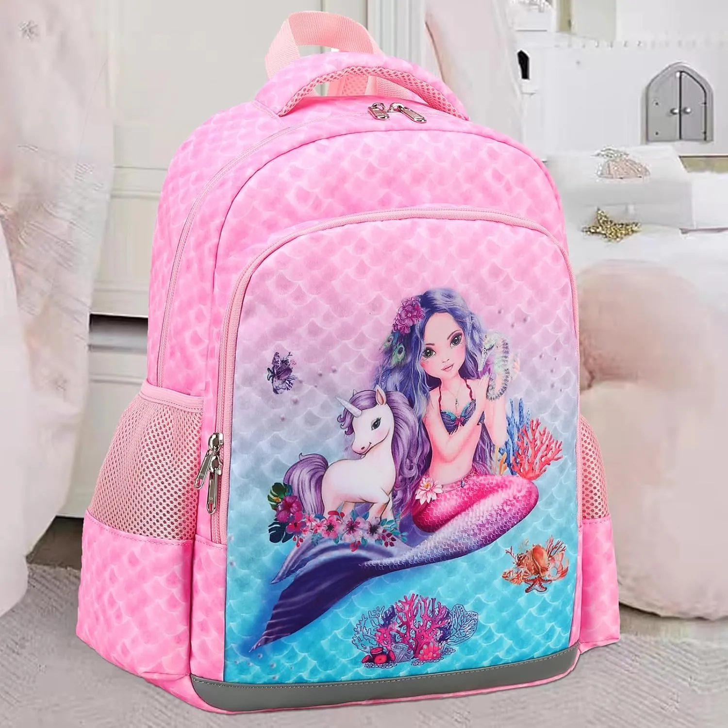 DSIUE Kids School Backpack for Girls, Preschool Backpack Kindergarten Bookbag Girls School Bag with Chest Strap and Lunchbox