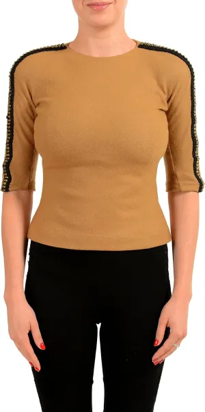 DSQUARED2 Women's Beige Wool Decorated 3/4 Sleeve Top US XS IT 38