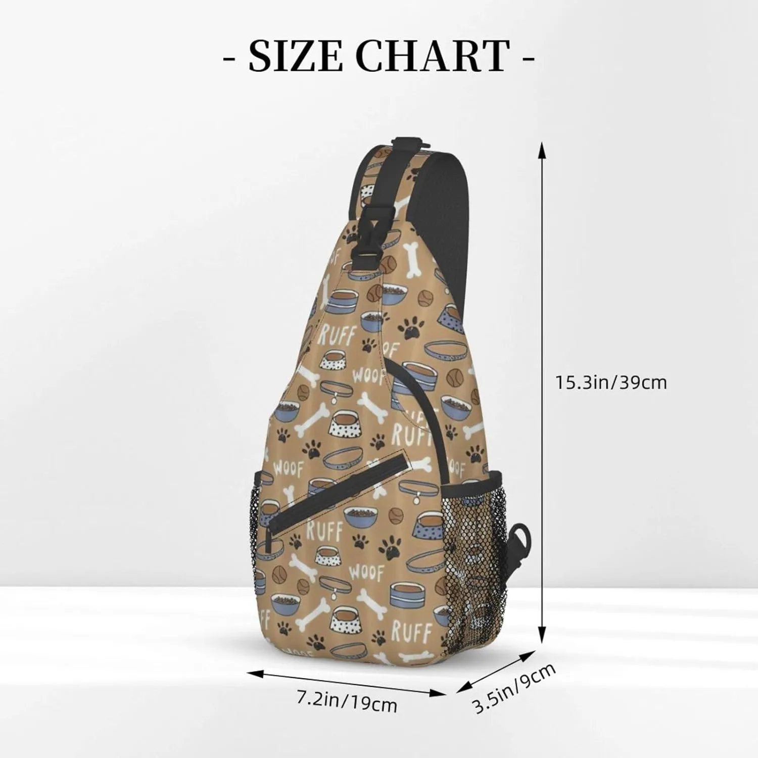 Durable Adjustable Outdoor Hiking Cute Dog Bone Bowl Woof Paw Print Cross Chest Bag Diagonally Single Shoulder Backpack