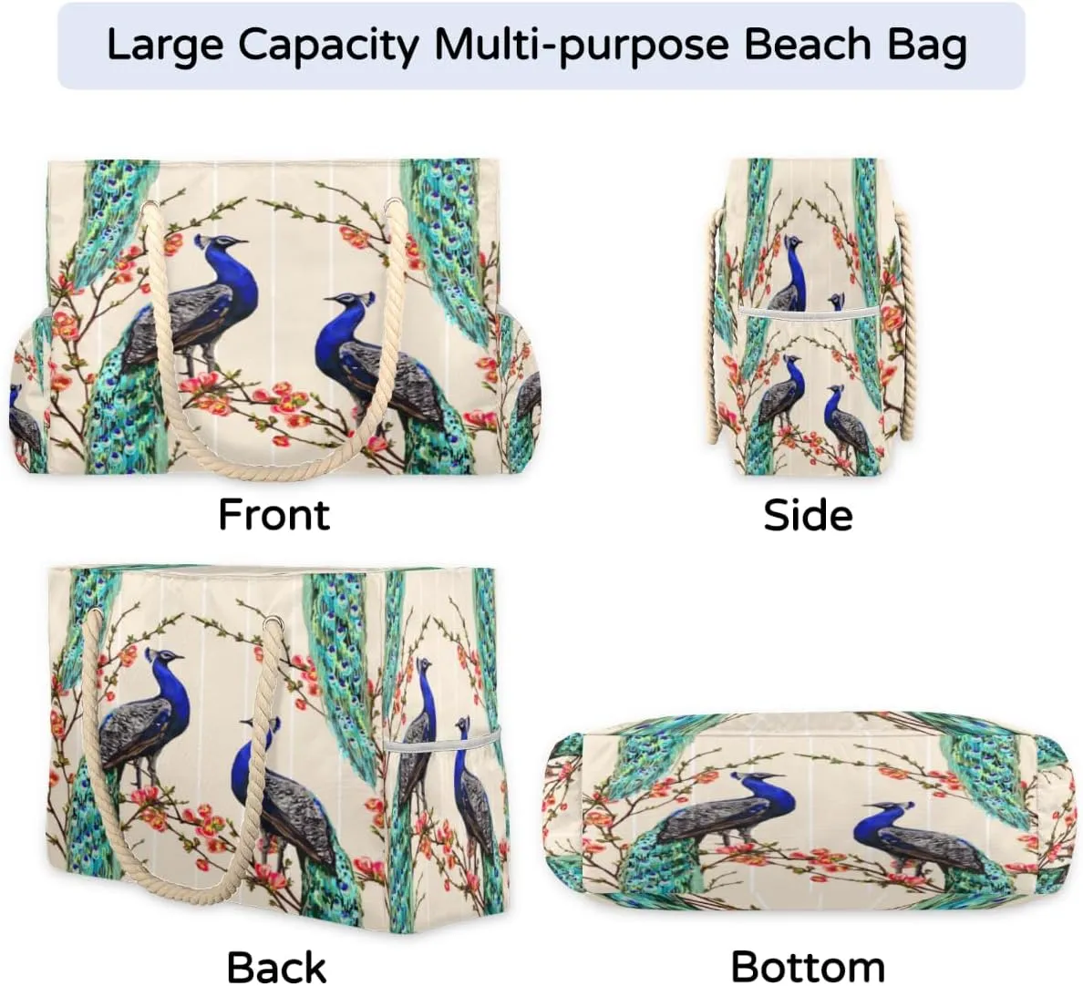 Elegant Flamingo Beach Bags for Women Large Beach Tote with Zipper Waterproof Travel Sandproof Shoulder Pool Bag