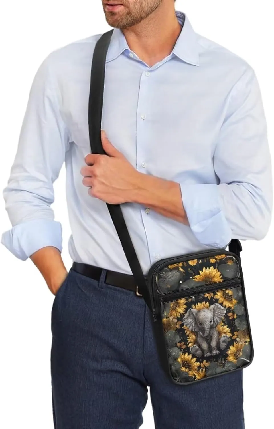 Elephant Pattern Small Crossbody Bags Zip Satchel Messenger Sling Bag for Women Men