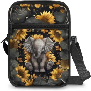 Elephant Pattern Small Crossbody Bags Zip Satchel Messenger Sling Bag for Women Men