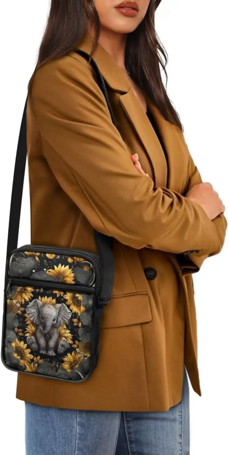 Elephant Pattern Small Crossbody Bags Zip Satchel Messenger Sling Bag for Women Men