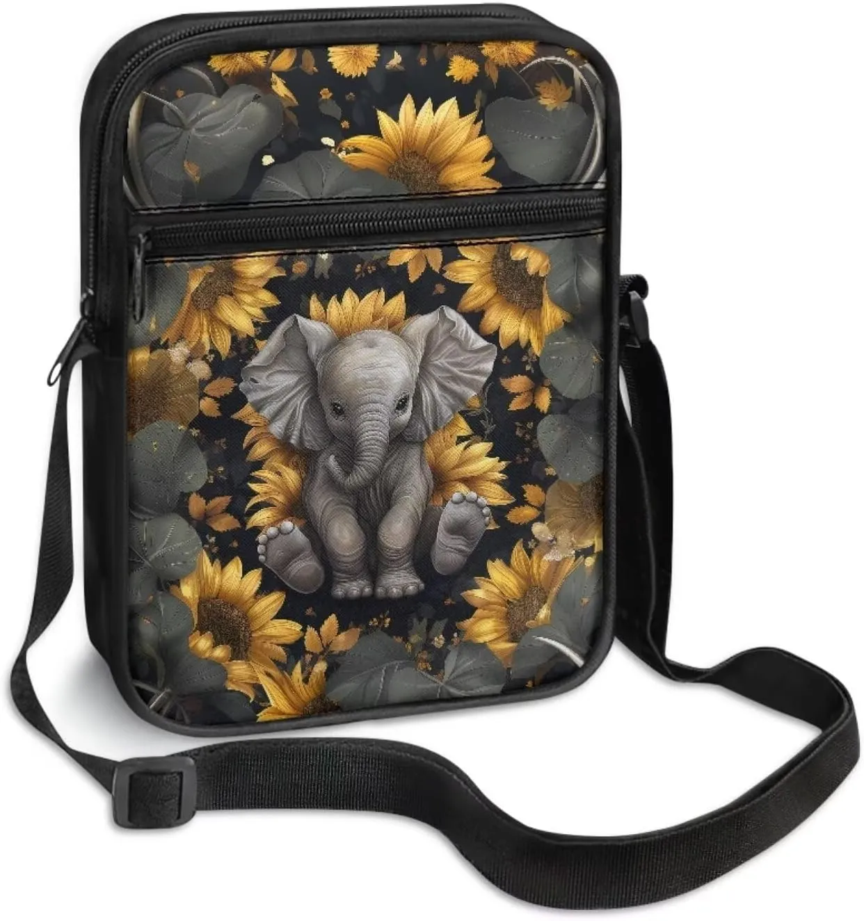 Elephant Pattern Small Crossbody Bags Zip Satchel Messenger Sling Bag for Women Men